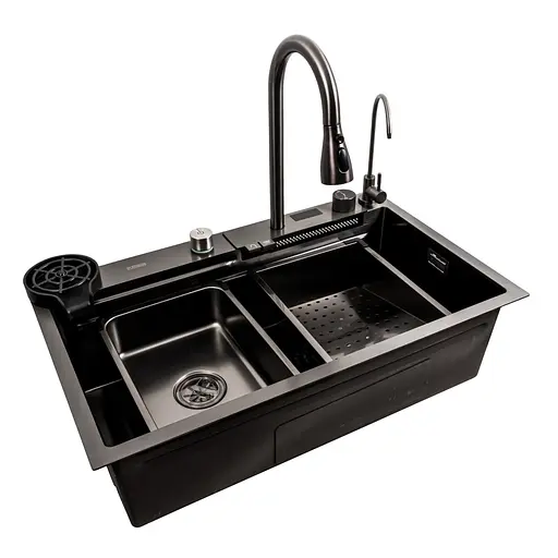 Кухонна мийка 75x45G чорна Platinum Handmade Водоспад, Чорний - фото 4