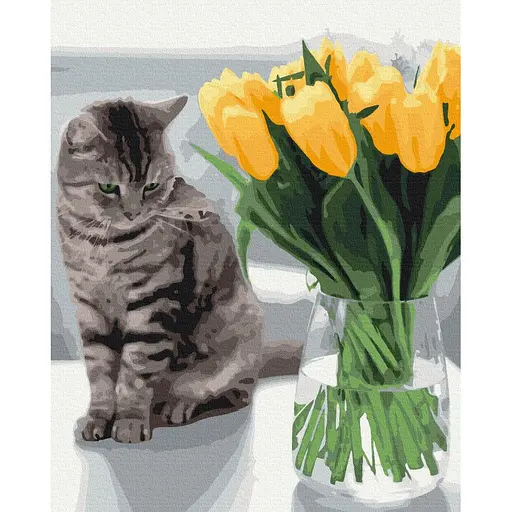 Картина по номерам Котик с тюльпанами Brushme 40x50 см разноцветная 000277692