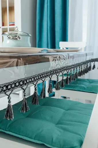 Скатертина силіконова з чорно-сірою бахромою 200х140 см - фото 5