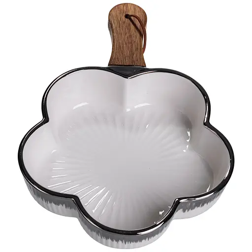 Тарелка фарфоровая глубокая с ручкой Цветок 27×20×5 (см) сервировочное блюдо с ручкой для подачи тарелка сковорода Серебро Yiwu ZJH-13-4 - фото 3