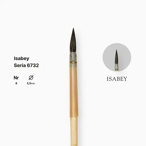 Кисть белка круглая натуральная Isabey, №8, перо, короткая ручка - фото 2