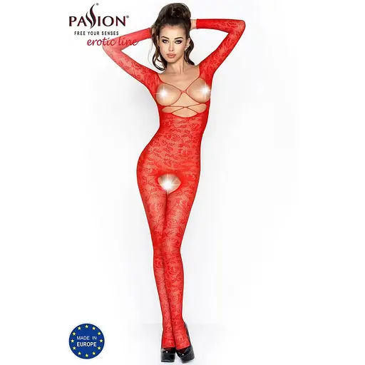 Бодістокінг Passion BS031 Red, комбінезон з відкритими грудьми - фото 2
