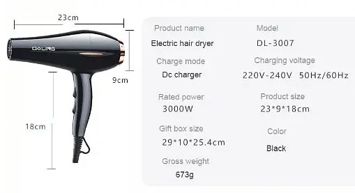 Фен для сушіння та укладання волосся Daling DL-3007 з концентратором 3000 Вт - фото 5