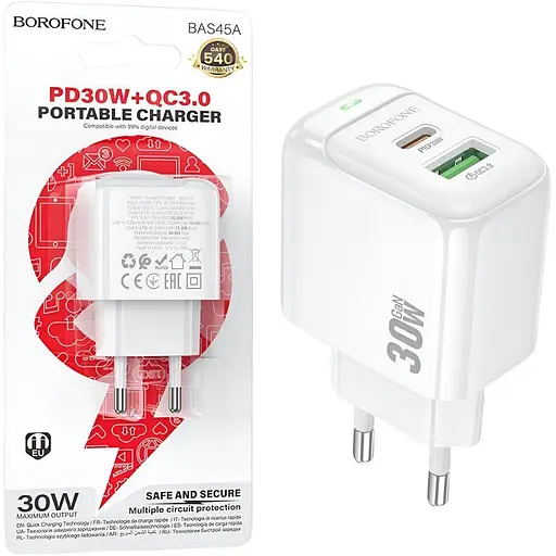 Зарядное устройство Borofone BAS45A USB-C x USB-A PD30W технология GaN белый