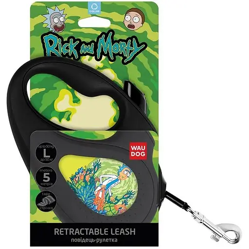 Поводок-рулетка для собак Waudog R-leash, рисунок "Рик и Морти 2", L, до 50 кг, 5 м, светоотражающая лента черный - фото 5
