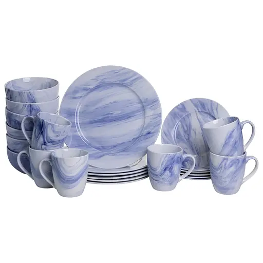 Столовый сервиз фарфоровый на 24 предмета на 6 персон Бело-Синий MD-24-3B Yiwu MD-24-3B