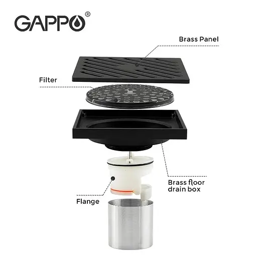 Трап для душа вертикальный Gappo G81050-6 латунь 100x100 мм черный - фото 5