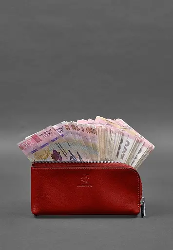 Кожаный портмоне-купюрник на молнии 14.0 красный - фото 3