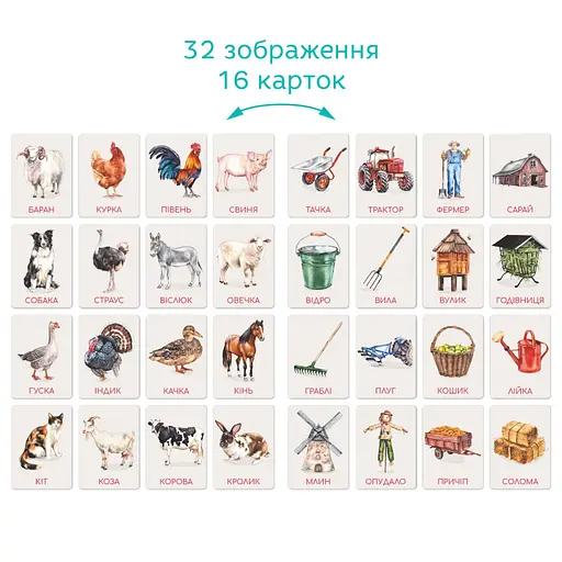 Дитячий набір навчальних карток Монтессорі "Ферма" DoDo Toys 301233, 32 зображення - фото 4