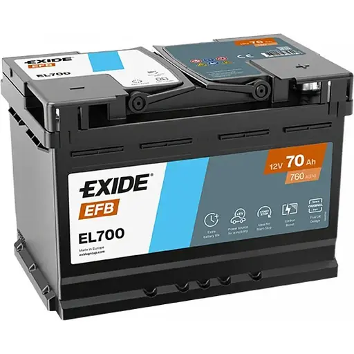 Аккумулятор Exide Start-Stop EFB 70Ah Ев (-/+) (760EN) (278х175х190) EL700