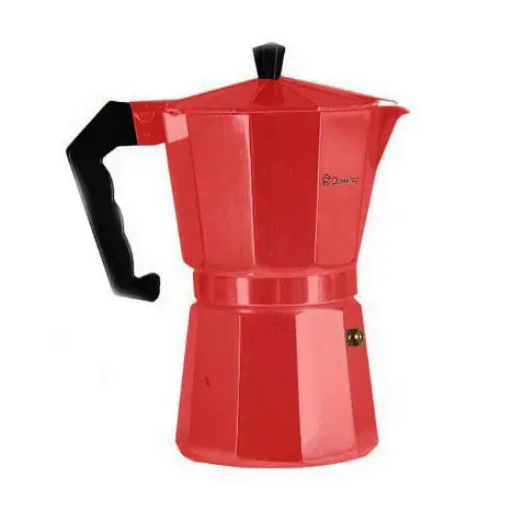 Гейзерная турка кофеварка для плиты из алюминия Domatec DT-2709 на 9 чашек кофейник гейзерного типа Красная - фото 2