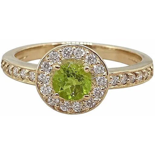 Золотое кольцо с бриллиантами и хризолитом. 11052/2 18 - фото 1