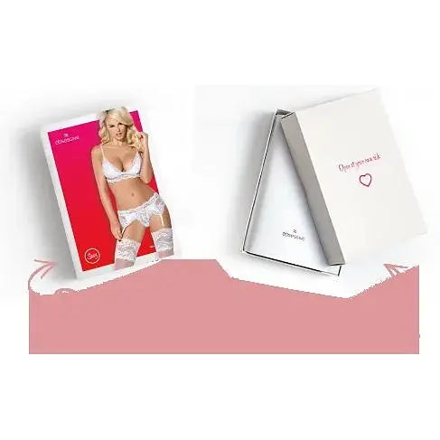 Кружевной комплект белья Obsessive 810-SEG-1 S/M White, бюстгальтер, стринги, пояс для чулок - фото 8