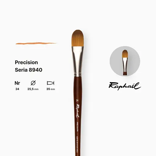 Кисть синтетика овальная Raphael Precision, №24, для акрила и масла, длинная ручка - фото 2