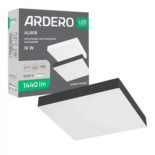 Светильник светодиодный Ardero AL808 квадратный накладной черный 18W 5000K (80631)