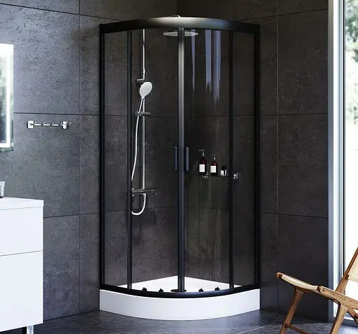 Душевая кабина Am.Pm Gem 1/ 4 Round 80x80 см без поддона black W90UG-401-080BT, прозрачный, черный - фото 2