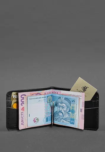 Шкіряне портмоне 4.4 (з затискачем) чорний краст - фото 3