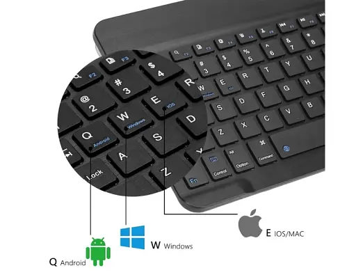 Портативна бездротова клавіатура + миша 2-в-1 Bluetooth Slim для планшетів, смартфонів, ПК, смарт-телевізорів, чорна - фото 2