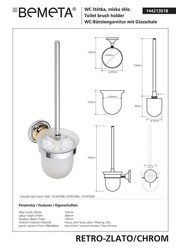 Туалетный ершик Bemeta Retro с подвесным держателем 144213018, Белый - фото 2