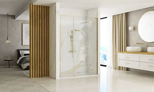 Душові двері Rea Hugo 120 розпашні brushed gold REA-K6610+REA-K8411, прозорий, золотий - фото 4