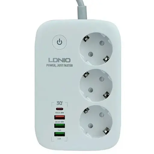 Сетевой фильтр LDNIO SEW3452 удлинитель 3 розетки 3 USB 1 Type-C WiFi управление белый - фото 1