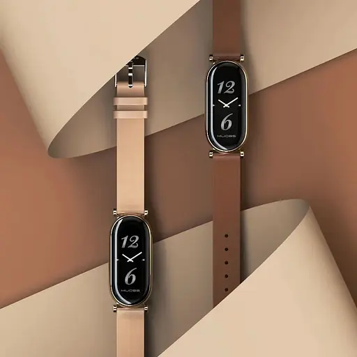 Шкіряний ремінець MiJobs для фітнес-браслета Xiaomi Mi Band 8 і 9 Type B бежевий, тримач - золотистий - фото 9