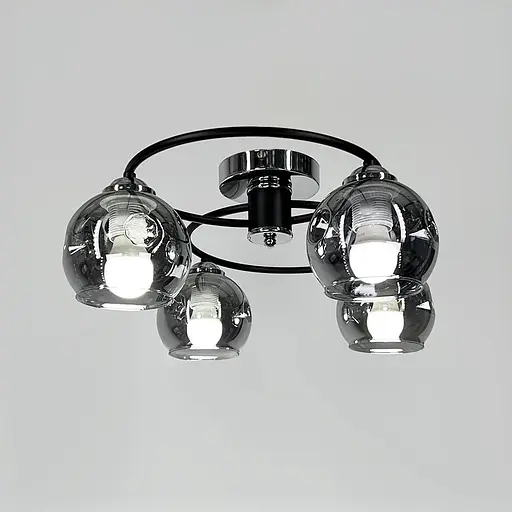 Стельова чорна люстра-орбіта на 4 графітових плафони 45х32 см | Арт. 7060/4 CH+BK+GR | Line F - фото 1