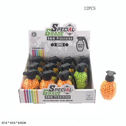 Пульки гумові QF-23 у баночці в вигляді гранати 500 куль 6мм, 22*16,5*9,5см (6977164410324) - фото 1