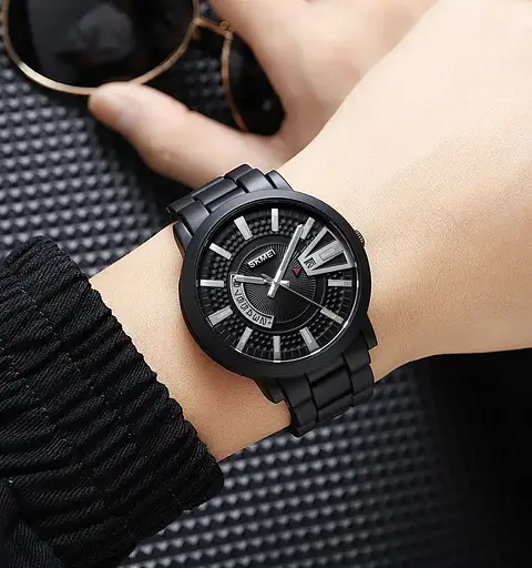 Чоловічий годинник Skmei 1985 на браслеті (Чорний з сріблястим) - фото 7