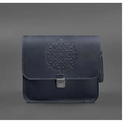 Кожаная женская бохо-сумка Лилу синяя Crazy Horse - фото 1