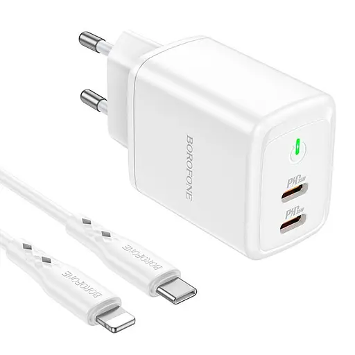 Зарядний пристрій Borofone Type-C to Lightning Reacher BN9 2Type-C 35W біле - фото 5