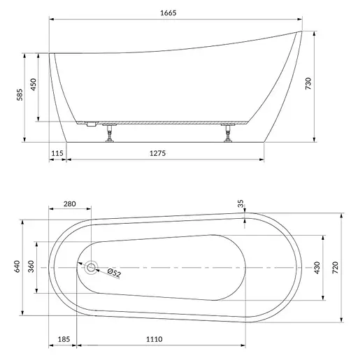 Ванна акриловая Cersant Zen 167х72 отдельностоящая овальная с ножками и сифином S301-302 - фото 3