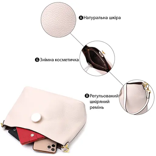 Кожаная женская сумка Vintage с оригинальной застежкой пуговкой 26х18х10 см sum0028991 - фото 4