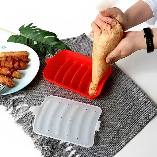 Форма для запікання випічки силіконова домашніх хот догів, сосисок, ковбасок, кебаба кебабниця, Kitchen Master Червоний 85365 - фото 8