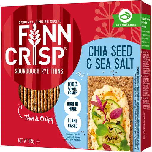 Хрусткі сухарики Finn Crisp тонкі цілозернові запечені з чіа та морською сіллю 195 г