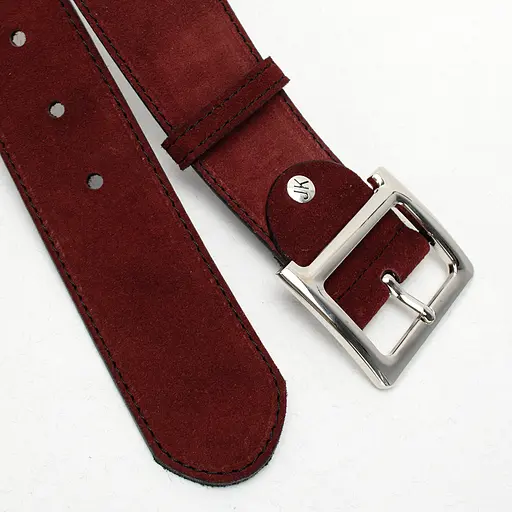 Ремень женский широкий замшевый JK-5017 бордовый с серебристой пряжкой (120 см) - фото 4