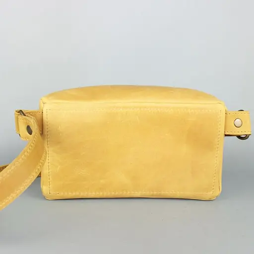 Шкіряна поясна сумка жовта вінтажна - фото 4