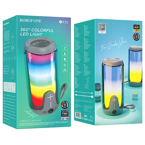 Портативна bluetooth колонка Borofone BR33 TWS з LED підсвічуванням grey - фото 3