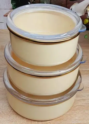 Набор эмалированных контейнеров O.M.S. Collection 10200 для еды 3 предмета Кремовый (Турция) - фото 4