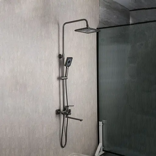 Душова система Frap F2471-9, вилив - перемикач на лійку, 3-функції, Графітовий хром - фото 2