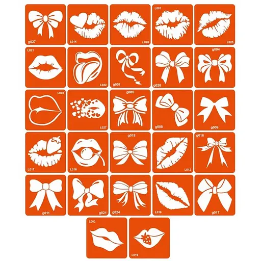 Набір трафаретів для біо-тату G+L - бантики та губи g-L_simple_5x5_27_1