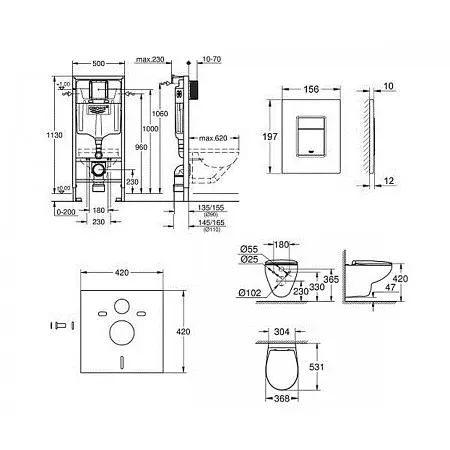 Комплект инсталляции Grohe Rapid SL + унитаз подвесной Grohe Bau Ceramic 39586000, Белый - фото 2