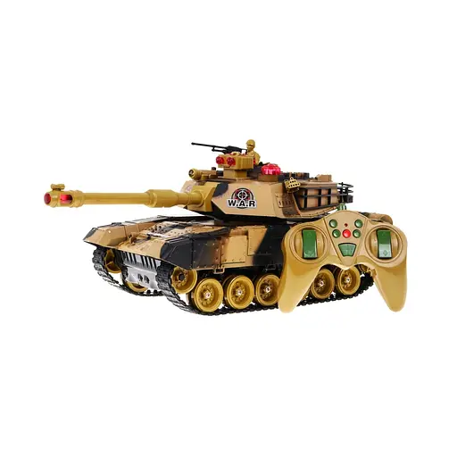 Детский танк на дистанционном управлении пульт звуки светодиод 1:18 бежевый 0139 - фото 2