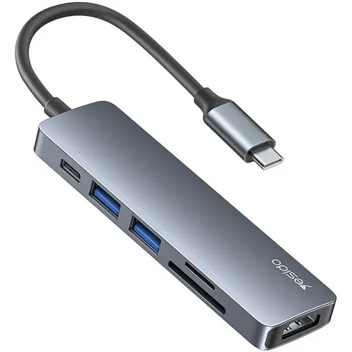 Перехідник Hub Yesido HB11 6 в 1 USB-C to TF/SD + USB 3.0/2.0 + PD