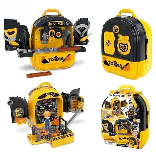 Ігровий дитячий набір інструментів Станція тех-обслуговування 3в1 Двостороння валізка-рюкзак - фото 1
