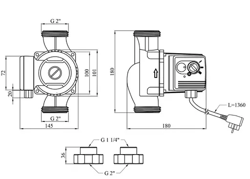 Циркуляционный насос Pumpman GRS32/80/180 Нmax 8 м Qmax 12 м³ 225 Вт з гайками (CV029800) - фото 4