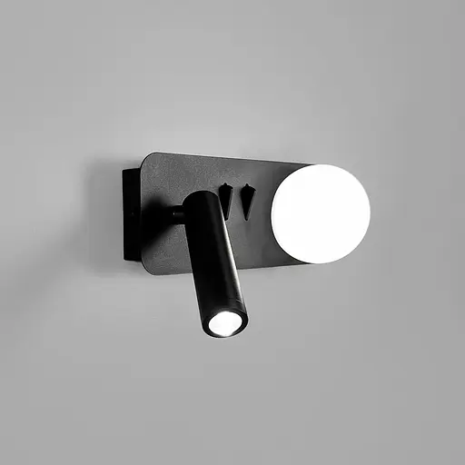 Ліве чорне бра на 2 вимикачі з білим плафоном та спотом Line F Арт. WJ032/2 L BK (лівий) - фото 2