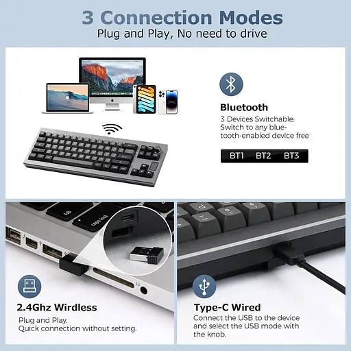 Механічна клавіатура EPOMAKER Shadow-X Gasket, провідна бездротова ігрова клавіатура з екраном та можливістю гарячої заміни, 2,4 Г - фото 5