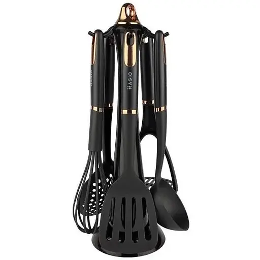 Набір кухонного приладдя Magio MG-1126 на підставці 5 предметів Чорний - фото 1