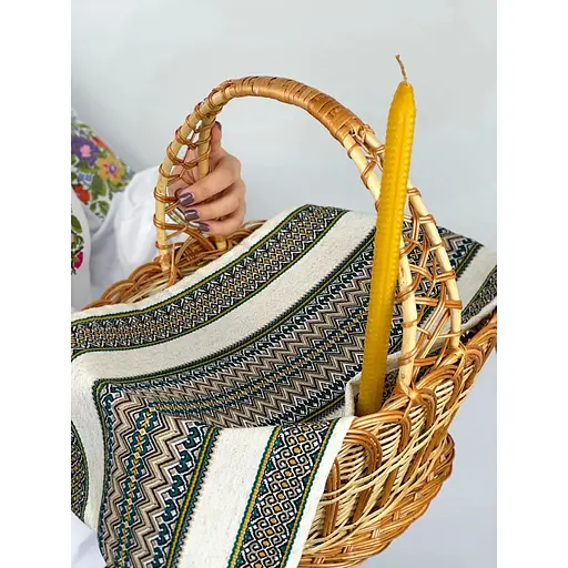 Комплект Великодній кошик Галичина із лляним рушником 70х30 см Рандеву та свічкою